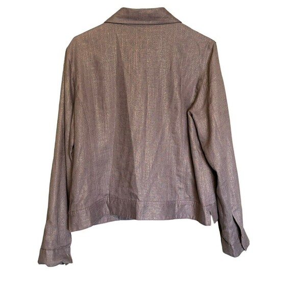 Soft Surroundings Jacket Blazer Womens Large Purple Metallic Boxy Linen Blend - Picture 3 of 10